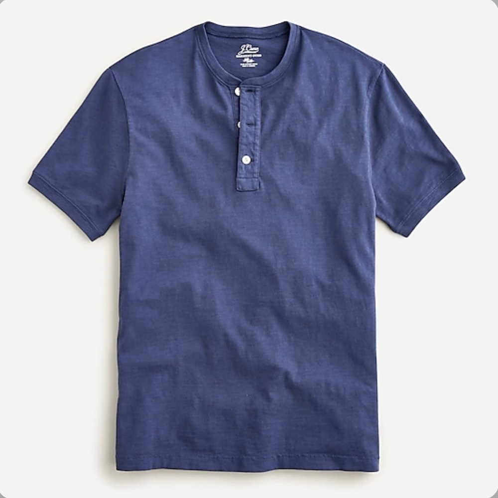 J Crew garment-dyed slub cotton short-sleeve henley in the color Manor Blue